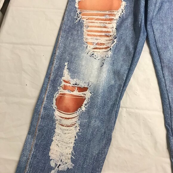 COPY - WOMENS FAUX DENIM HIGH WAIST LEGGINS SIZE L 8/10 NEW - Picture 5 of 7